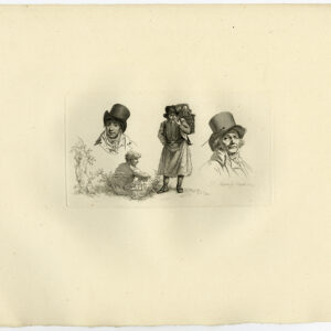 Antieke prent-STUDIE-MENSEN-MAN-GEZICHT-POSITIES-HOED-Marcus-1834