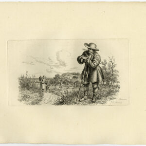 Antieke prent-LANDSCHAP-VROUW-JONGEN-MAND-Marcus-1834