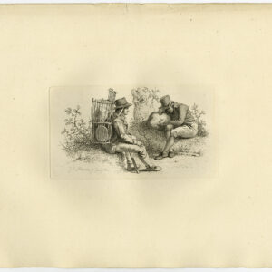 Antieke prent-TWEE MANNEN-REST-PEDLAR-MAND-Marcus-1834