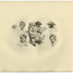 Antieke prent-STUDIE-GEZICHT-RUSTENDE PEDLAR-19E EEUW-Marcus-1834