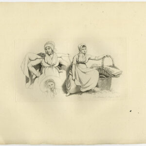 Antieke prent-STUDIE-JOK-MAND-PRODUCEREN-VROUW-19E EEUWSE KOSTUUM-Marcus-1834
