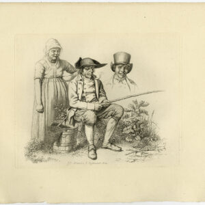 Antieke prent-VISSEN-BOERENVROUW-ROKENDE-PIJP-SMILE-Marcus-1834