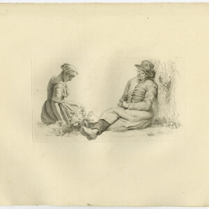 Antieke prent-BUITEN SCÈNE-RUST-KLOMPEN-BLOEM-Marcus-1834