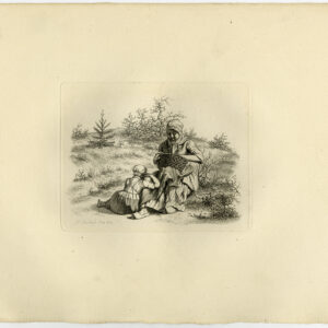 Antieke prent-LANDELIJK SCÈNE-LANDSCHAP-KLOMPEN-VROUW-MEISJE-MAND-Marcus-1834