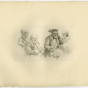 Antieke prent-STUDIES-OUDE MAN-DRIEHOEK HOED-VROUW-Marcus-1834