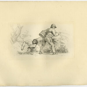 Antieke prent-BUITEN SCÈNE-VISSEN-VROUW-RESTING-1808-Marcus-1834