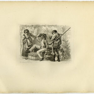 Antieke prent-TAVERN-SOLDIERS-TRAPPER-SCOUT-GEWEER-1809-Marcus-1834