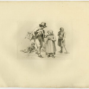 Antieke prent-MAN-BOX-MEISJE-RECLINING-REINIGENDE VLOER-Marcus-1834