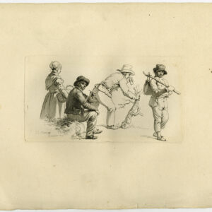 Antieke prent-FIGURE STUDIES-PIJP-KNAPSZAK-HAKKEND HOUT-1808-Marcus-1834