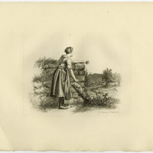 Antieke prent-LANDSCHAP-LANDELIJKE SCÈNE-VROUW-STENEN MUUR-1816-Marcus-1834