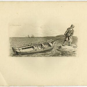 Antieke prent-ZEEGEZICHT-ROEIBOOT-ZEILSCHIP-BINGHY-1815-Marcus-1834