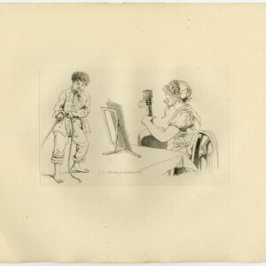 Antieke prent-STUDIE-GITAAR-BLAD MUZIEK-MAN TREKT TOUW-1810-Marcus-1834