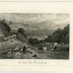 Antieke prent-MOULIN HUET BAY-GUERNSEY-COW-SHEEP-VIEW-Willmore-Foster-1850