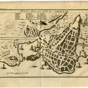 Antieke prent-SYRACUSE-PLAN-SICILIË-ITALIË-SCHEPEN-1750