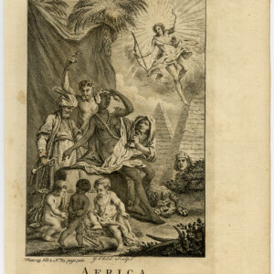 Antieke prent-AFRIKA-FRONTISPIECE-ALLEGORY-LION-PIRAMIDE-PUTTI-Kind-1750