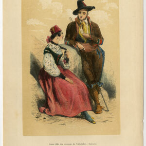 Antieke Print-KOSTUUM-JURK-VALLADOLID-CALESERO-SPANJE-Vermorcken-1870