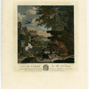 Antieke Prent-LANDSCHAP-VOGEL-FOX-EEND-KIP-Le Brun-d'Hondecoeter-1790