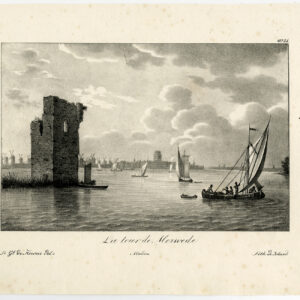 Antieke prent-MERWEDE-DORDRECHT-RUÏNE-NEDERLAND-WINDMOLEN-De Jobard-Howen-1825