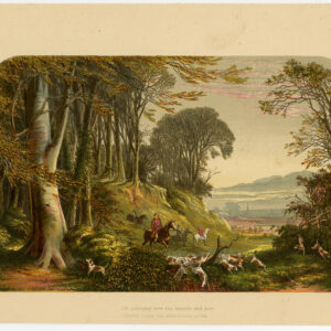 Antieke prent-JACHTSCÈNE-PAARD-HONDEN-Lydon-1870