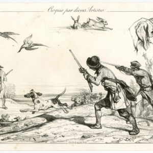Antieke prent-JACHT-FAZANT-GEWEER-GUN-HAZEN-HONDEN-Decamps-1830