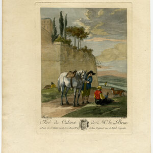 Antieke Meesterdruk-PAARD-KIND-HOND-VISSEN-De Wit-Verschuring-1792