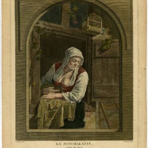 Antieke Master Print-VROUW-VENSTER-17E EEUW-Basan-Schalken-1760