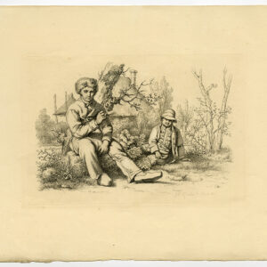 Antieke prent-BOERDERIJ-KLOMPEN-PIJP ROKEN-ETSEN-Marcus-1811