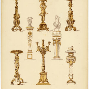 Antieke prent-MEUBILAIR-17E EEUW-KANDELAARS-pl. 97-Deville Creuset-1850