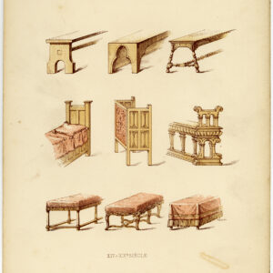 Antieke prent-MEUBILAIR-KERK-KANKBANK-pl. 37-Deville Creuset-1850