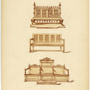 Antieke prent-MEUBILAIR-KERK-BANK-KANKBANK-pl. 38-Deville Creuset-1850