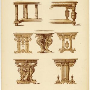 Antieke prent-MEUBILAIR-TAFEL-ORNAMENT-pl. 89-Deville Creuset-1850