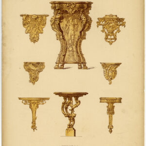 Antieke prent-MEUBILAIR-TAFEL-ORNAMENT-pl. 94-Deville Creuset-1850