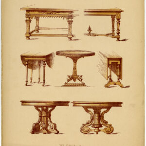 Antieke prent-MEUBILAIR-TAFEL-ORNAMENT-pl. 91-Deville Creuset-1850