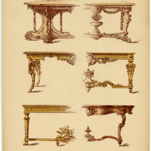 Antieke prent-MEUBILAIR-TAFEL-ORNAMENT-pl. 90-Deville Creuset-1850