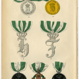 Antieke prent-ORDE-MEDAAL-DECORATIE VAN VERdienste-Hertogdom ANHALT-PLAAT 3-Burke 1858
