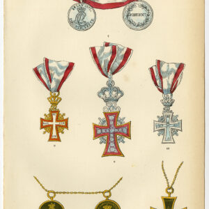 Antieke prent-ORDE VAN DE DANNEBORG-DECORATIE-MEDAAL-DENMARK-PL 25-Burke-1858