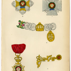 Antieke prent-ORDE-DECORATIE-MEDAAL-GREAT BRITAIN-PLAAT 30-Burke-1858