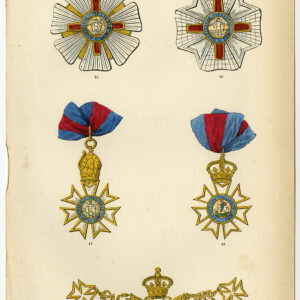 Antieke afdruk-ORDE-DECORATIE-MEDAAL-GROOT-BRITTANNIË-PLAAT 31-Burke-1858