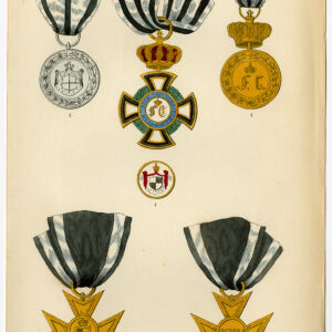 Antieke prent-ORDE-KRUIS VAN EER-HOHENZOLLERN-DECORATIE-PLAAT 44-Burke-1858