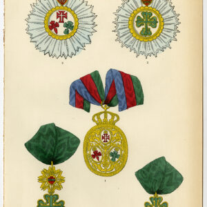 Antieke prent-ORDER OF CHRISTUS-PORTUGAL-MEDAAL-PLAAT 61-Burke-1858