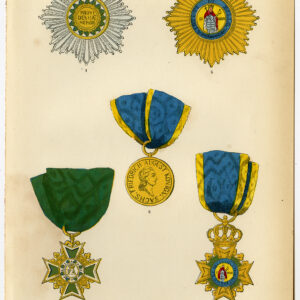 Antieke prent-ORDE VAN DE RUE CROWN-SAKSEN-DUITSLAND-DECORATIE-PL 78-Burke-1858