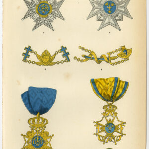 Antieke prent-ORDE VAN DE SERAPHIM-ZWEDEN-DECORATIE-MEDAAL-PLAAT 91-Burke-1858