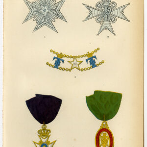 Antieke prent-ORDE VAN HET ZWAARD-ZWEDEN-DECORATIE-MEDAAL-PLAAT 92-Burke-1858