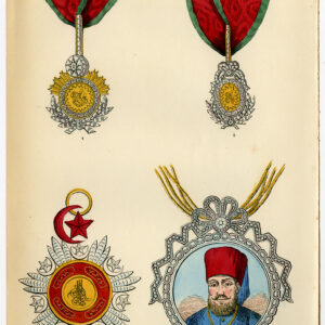 Antieke prent-ORDE VAN DE CRESCENT-TURKIJE-DECORATIE-MEDAAL-PLAAT 96-Burke-1858