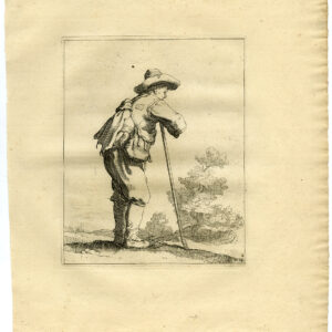 Antieke prent-MASTER PRINT-STUDIE-MAN-LEUNING-STICK-PL. 88-Bloemaert-c. 1640