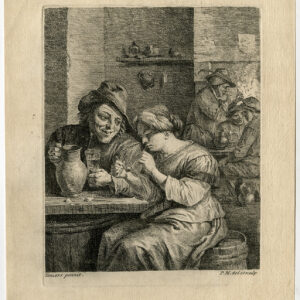 Antieke prent-TAVERN-DRINK-ROKENDE PIJP-17E EEUW-Teniers-PM-c. 1700