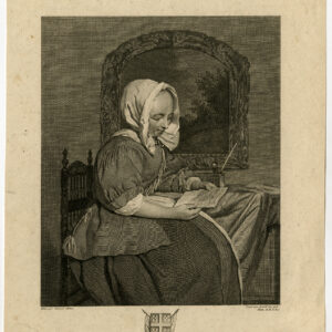 Antieke prent-JONGE VROUW LEZING-Metsu-David-1772