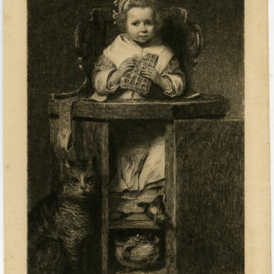 Antieke Prent-KLEIN MEISJE-EET-WAFEL-KAT-Maas-Milius-1881