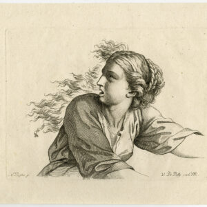 Antieke prent-STUDIE-PORTRET-GEZICHT-VROUW-BORD 9-Poussin-De Poilly-c. 1728