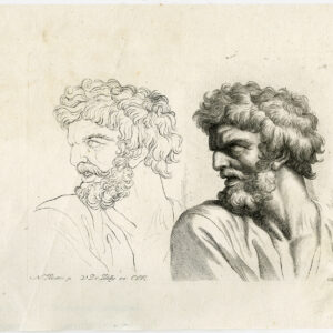 Antieke prent-STUDIE-PORTRET-GEZICHT-VROUW-BORD 14-Poussin-De Poilly-c. 1728